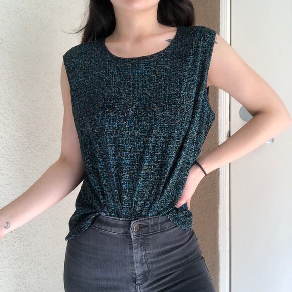 Vintage green abstract retro printed sleeveless blouse top medium - Picture 1 of 3